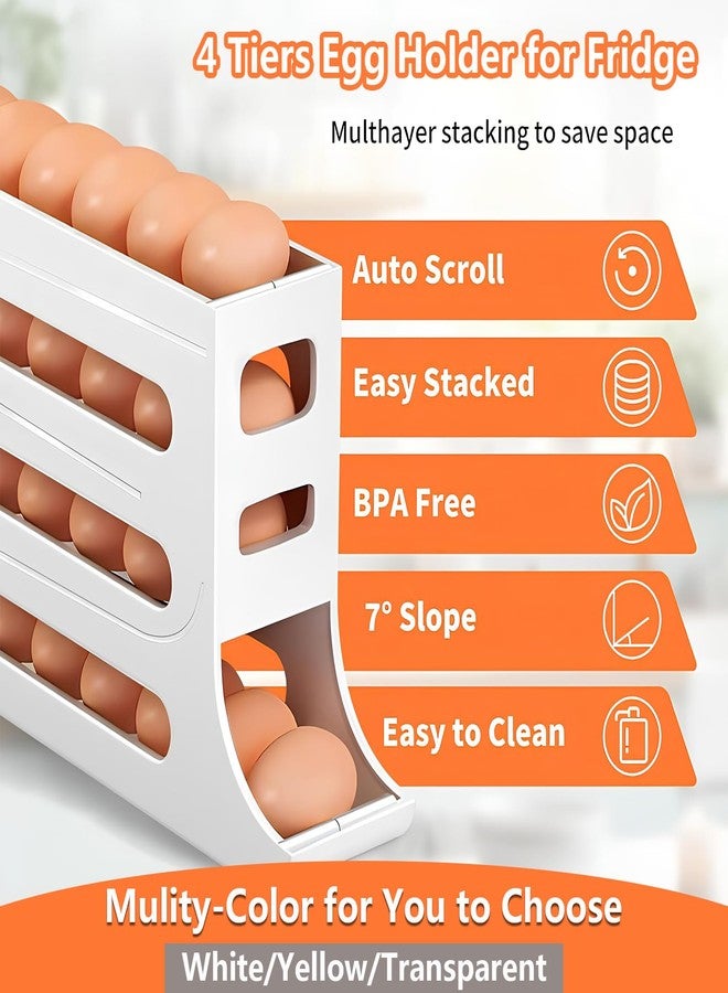 ERRECI White Egg Rolling Dispenser - Fridge Organizer, 4 Layers Auto Rolling, Space-Saving Egg Storage - Image 2